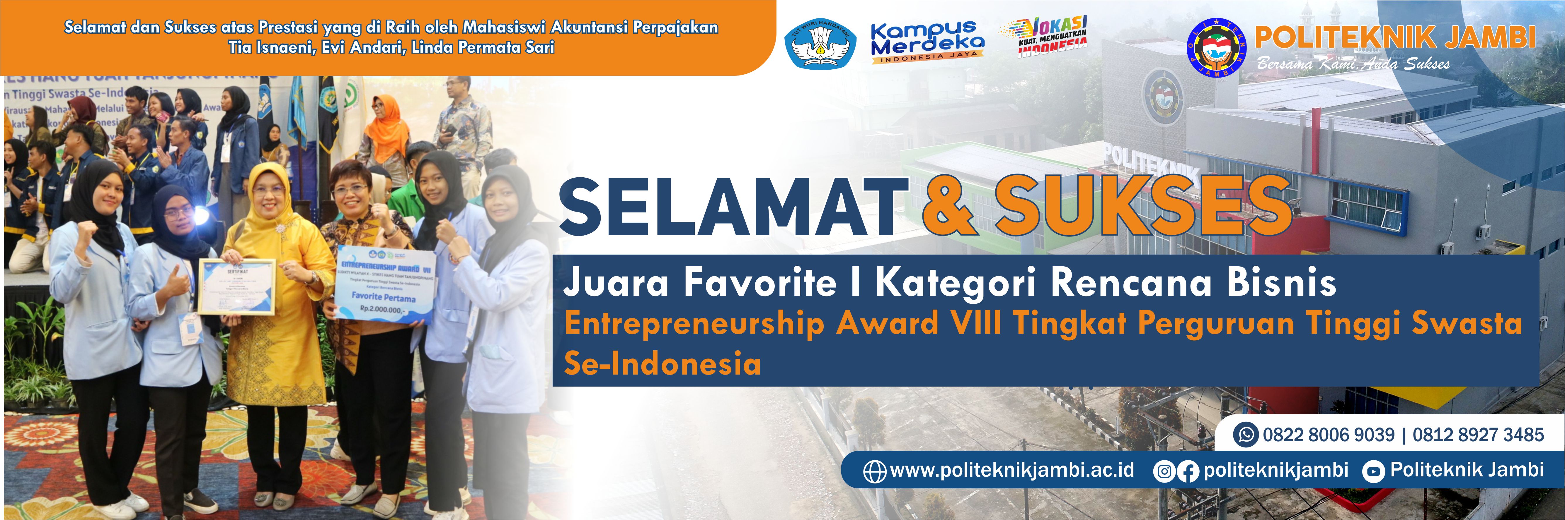 POLJAM Meraih Juara Favorite I Kategori Rencana Bisnis : Entrepreneurship Award VII