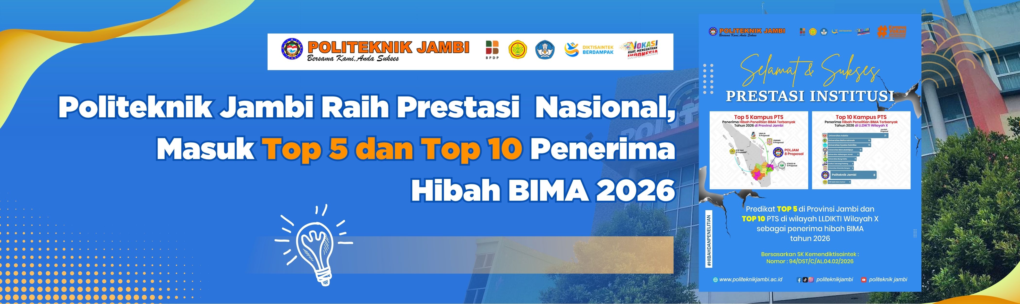 Politeknik Jambi Raih Prestasi Nasional, Masuk Top 5 dan Top 10 Penerima Hibah BIMA 2026