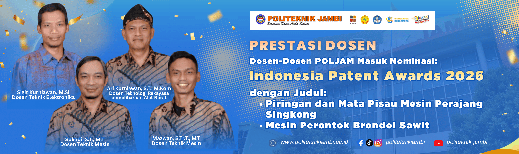 Dosen Politeknik Jambi Masuk Nominasi Indonesia Patent Awards 2026