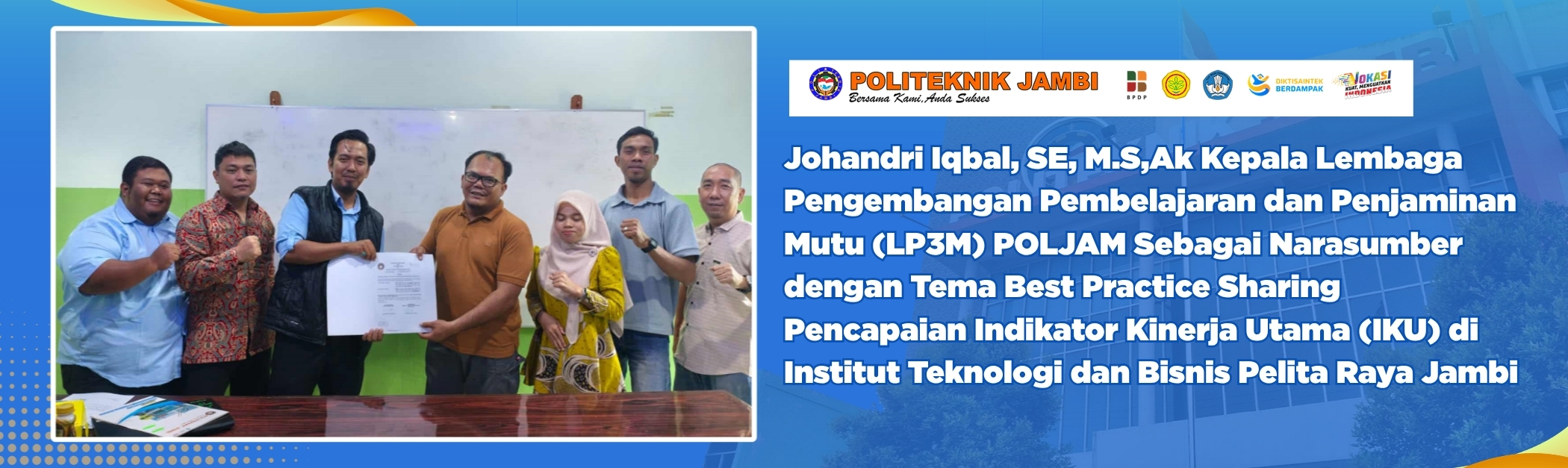 Kepala LP3M Politeknik Jambi Menjadi Narasumber Best Practice Sharing Pencapaian IKU di Institut Teknologi dan Bisnis Pelita Raya Jambi