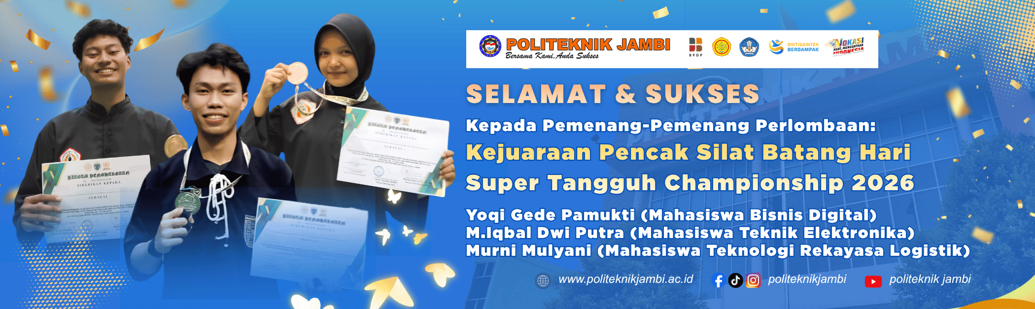 Mahasiswa Politeknik Jambi Raih Prestasi pada Kejuaraan Pencak Silat Batang Hari Super Tangguh Championship 2026
